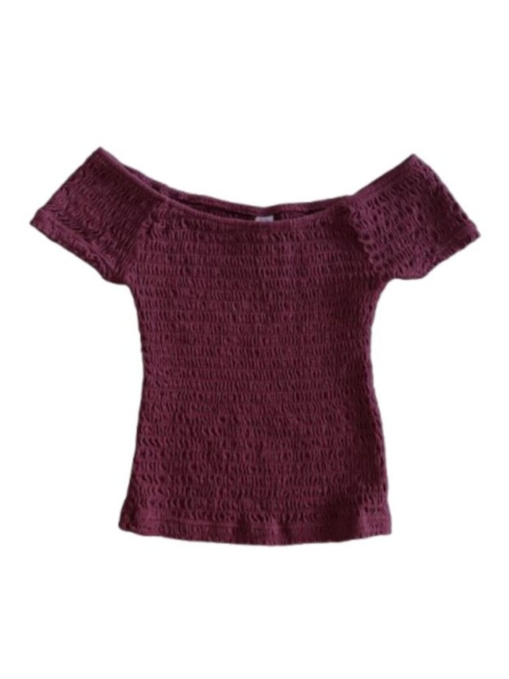 American Eagle Off Shoulder Smocked Top XXS Burgundy Fitted Stretch Boho
